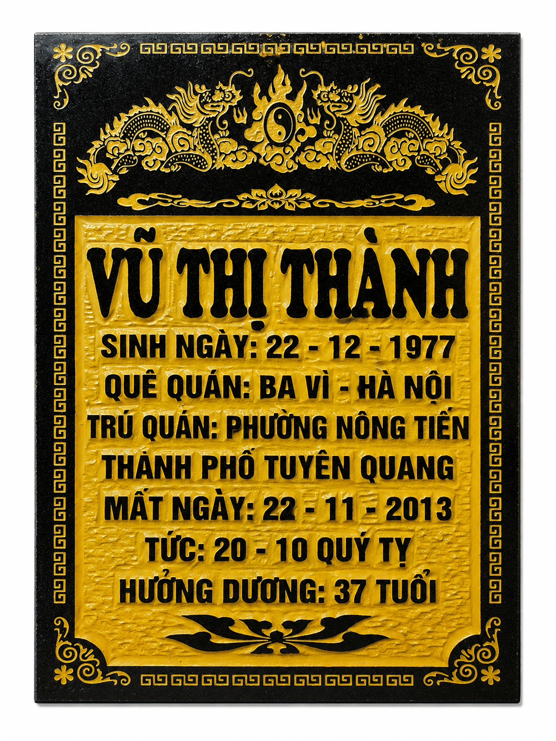 Bia mộ chữ nổi khắc tay - mẫu thiết kế 4 của Cơ Sở Trần Lưu