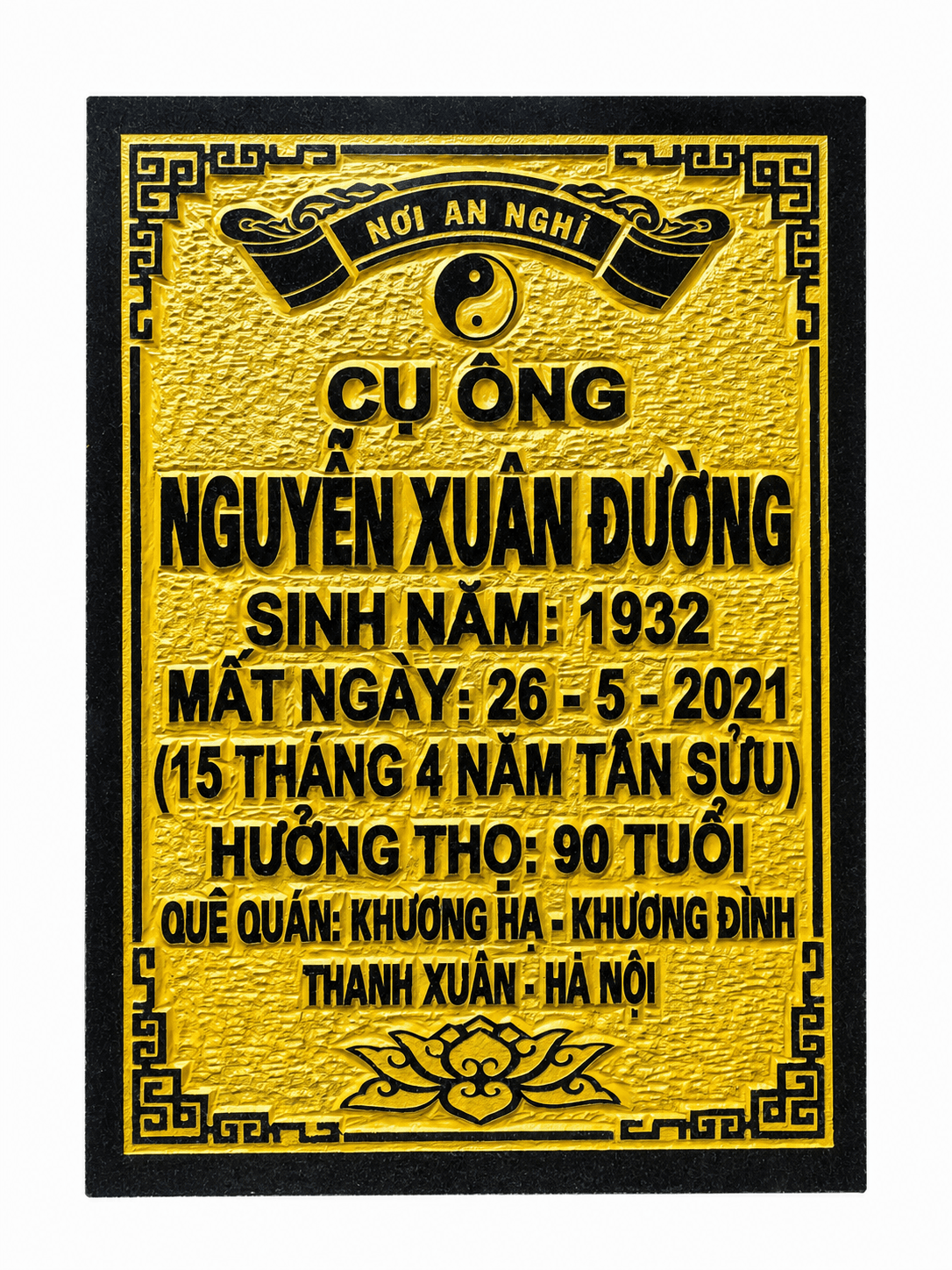 Bia mộ chữ nổi khắc tay - mẫu thiết kế 5 của Cơ Sở Trần Lưu