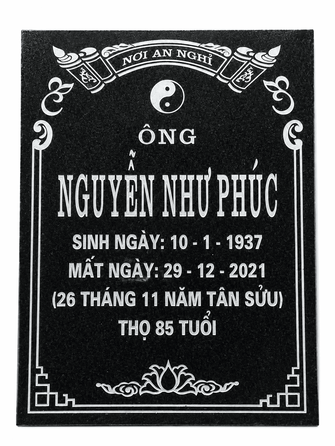 Bia mộ không ảnh - mẫu thiết kế 1 của Cơ Sở Trần Lưu