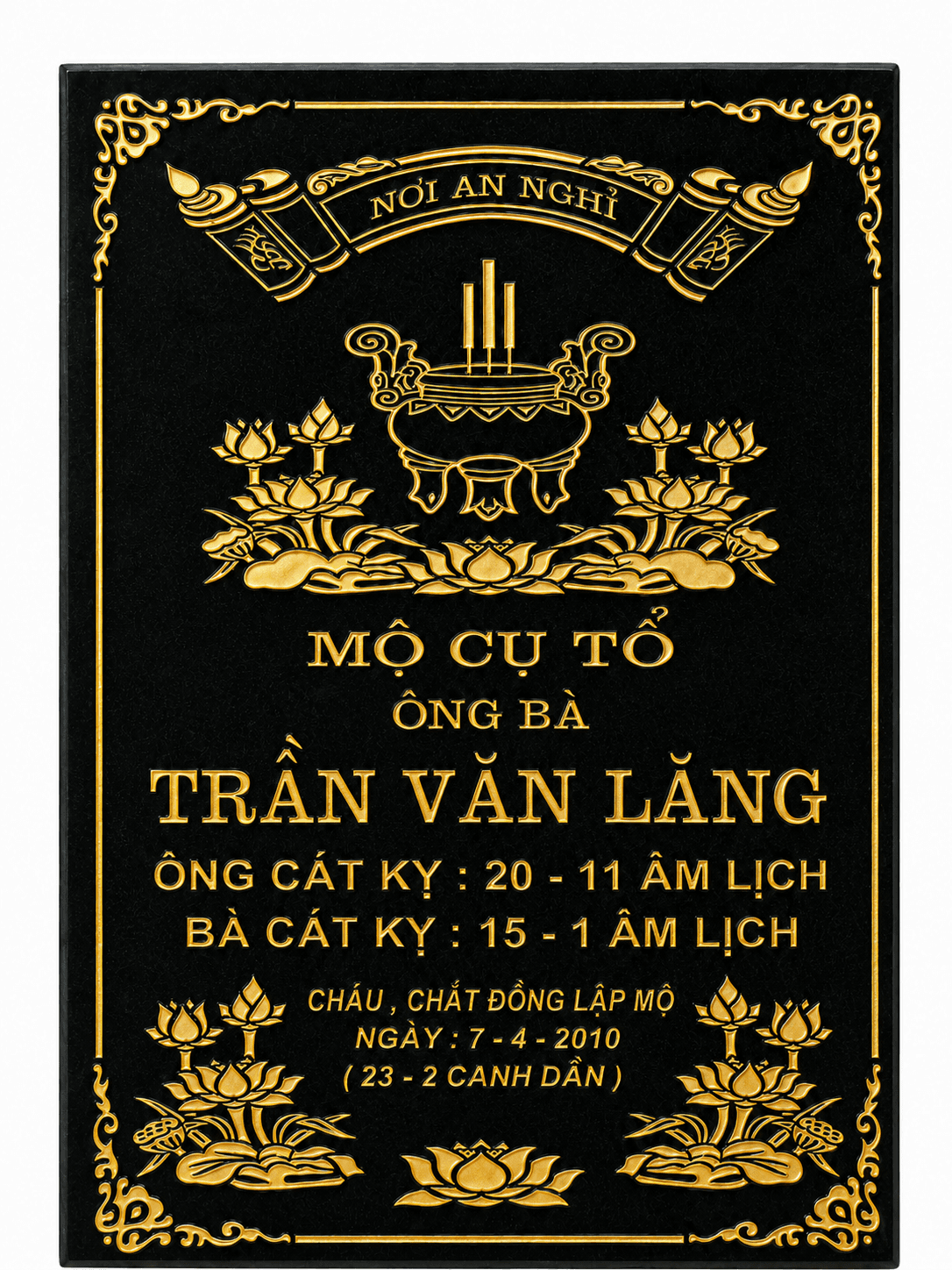 Bia mộ không ảnh - mẫu thiết kế 3 của Cơ Sở Trần Lưu